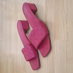 MARC FISHER  Pink Casper Weave Square-Toe Slip-On Block-Heel Sandals Size 11